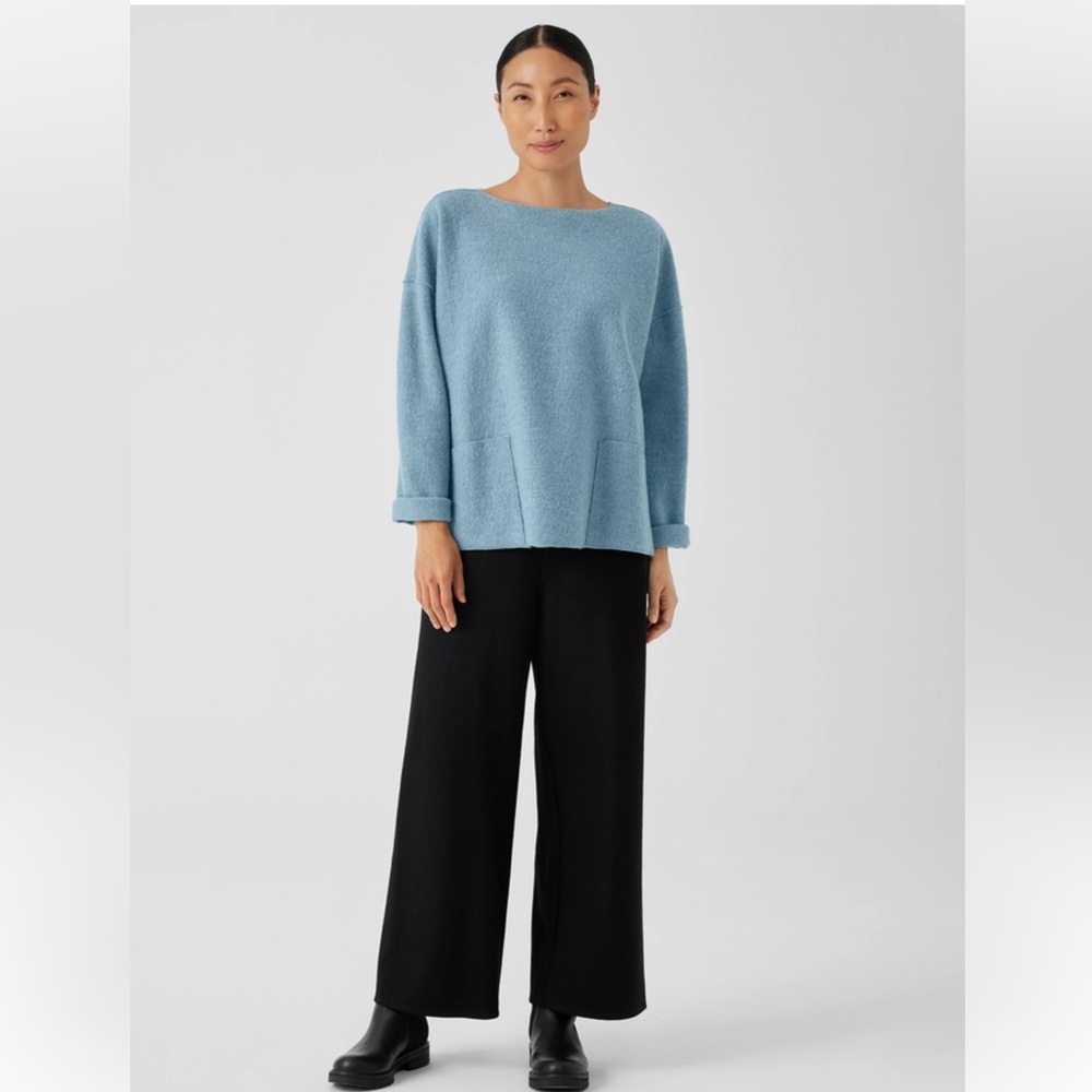NWT EILEEN FISHER Lightweight Boiled Wool Bateau Neck Top in Regenerative Wool - Picture 2 of 8